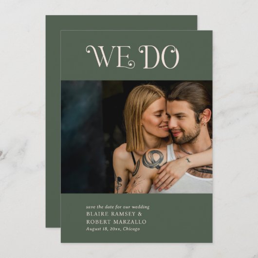 Save The Date Blaire Moss Green Mariage moderne (Devant / Derrière)