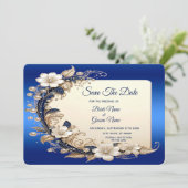 Save The Date Blanc Bleu Émouvant Floral Enregistrer La Date (Debout devant)