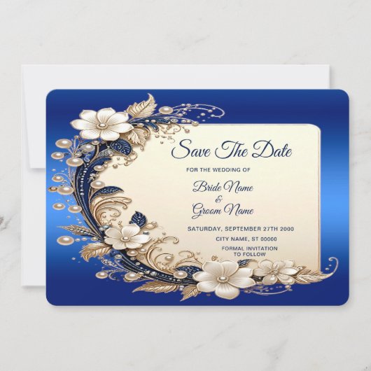 Save The Date Blanc Bleu Émouvant Floral Enregistrer La Date (Devant)