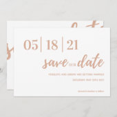 Save The Date blanc et rose clair script moderne enregistrer la  (Devant / Derrière)