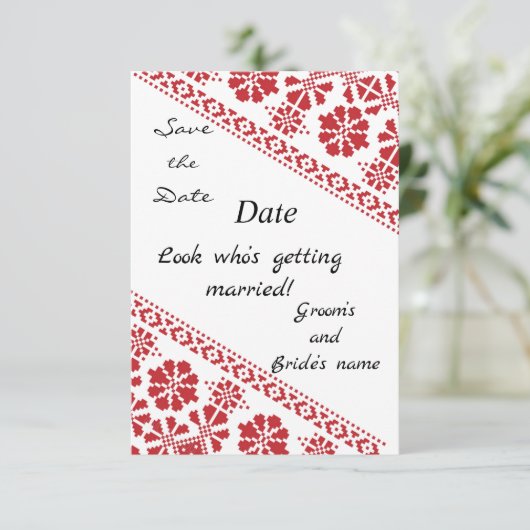 Save The Date Blanc et Rouge Tatreez Mercredi. Sauvegardez/la/Da (Debout devant)