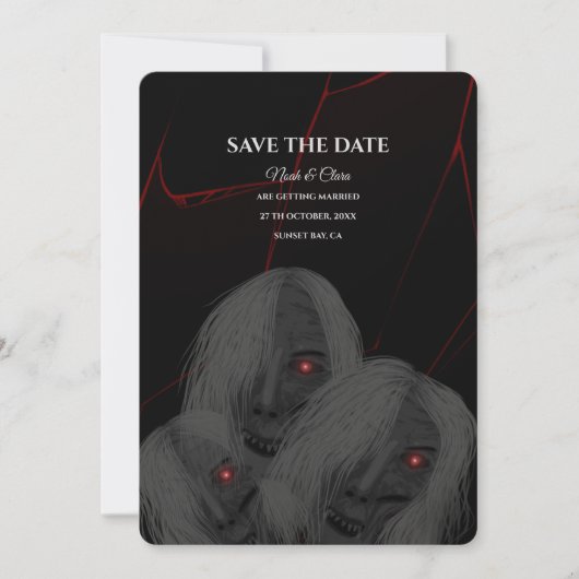 Save The Date Blanc Fantôme Gothique Araignée Dark Moody Hallowe (Devant)