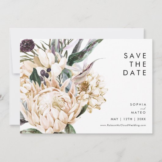 Save The Date Blanc Floral Horizontal Enregistrer La Date (Devant)
