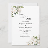 Save The Date Blanc Floral Magnolias Greenery Code QR Mariage (Devant)