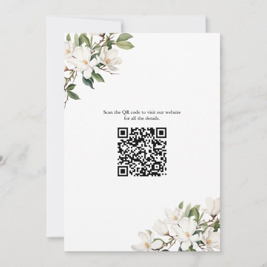 Save The Date Blanc Floral Magnolias Greenery Code QR Mariage (Dos)