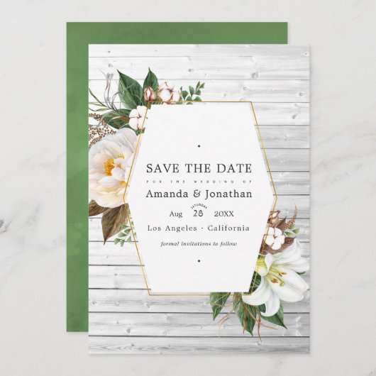 Save The Date Blanc Floral Rustic Grange Mariage campagnard phot (Devant / Derrière)