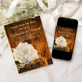 Save The Date Blanc Hydrangea Grange mariage en bois Enregistrer