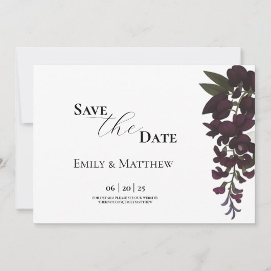 Save The Date Blanc Lily & Plum Floral Mariage Enregistrer La Da (Devant)