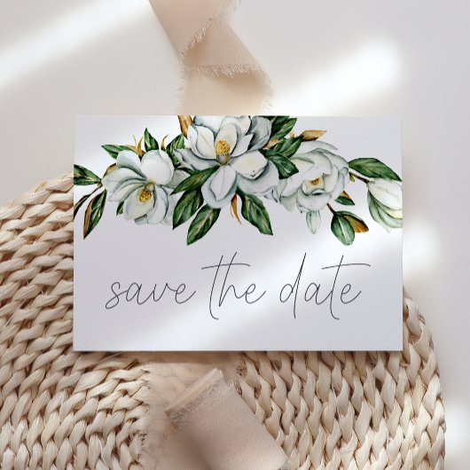 Save The Date Blanc Magnolia Floral Rustic Enregistrer la date