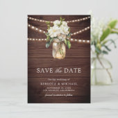 Save The Date Blanc Magnolia Floral Wood QR Code Mariage Photo (Debout devant)