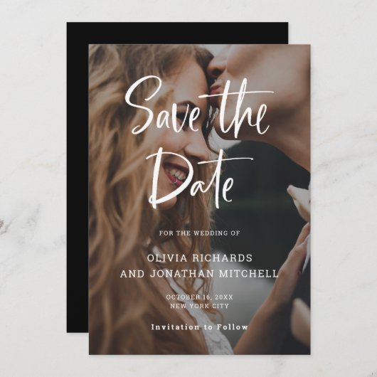 Save The Date Blanc moderne et élégant | Mariage photo personnal (Devant / Derrière)
