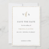 Save The Date Blanc noir minimal | Mariage de bordure en or feui (Devant)