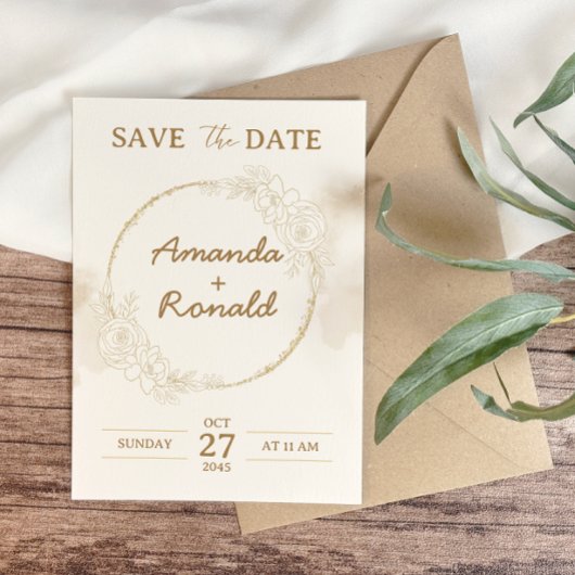 Save The Date Blanc Or Élégante Fleurie Mariage