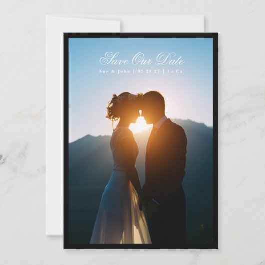 Save The Date Blanc Premium Script Classic Photo Black Frame (Devant)