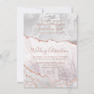 Save The Date Blanc & Rose Or Agate Marbre Foil Mariage doré