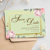 Save The Date Blanc Rose Sage Vert Floral Élégant Mariage