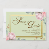 Save The Date Blanc Rose Sage Vert Floral Élégant Mariage (Devant)