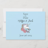 Save The Date Blanc Unicorne rose Fleurs Bleu (Devant)