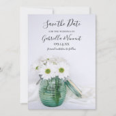 Save The Date Blancs Bleu Jar Vase Mariage Enregistrer la date (Devant)