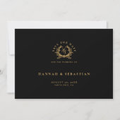 Save The Date Blason Botanique de Monogramme Or Noir Élégant (Devant)