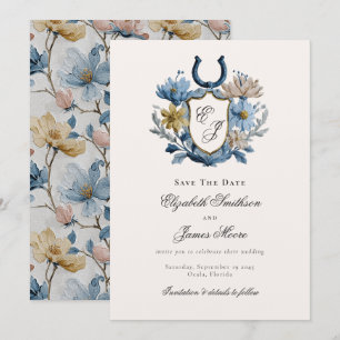 Save The Date Blason Floral Fer à Cheval Monogramme Équestre