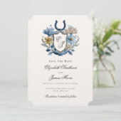 Save The Date Blason Floral Fer à Cheval Monogramme Équestre  (Debout devant)