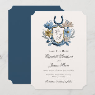Save The Date Blason Floral Fer à Cheval Monogramme Équestre 