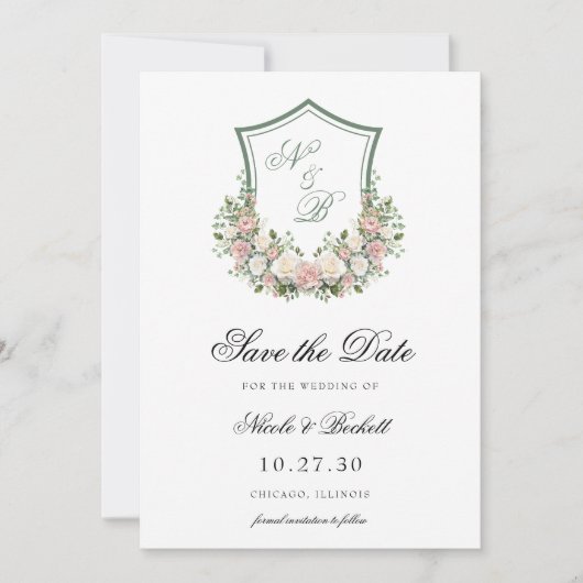 Save The Date Blason Floral Rose (Devant)