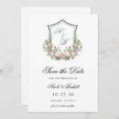 Save The Date Blason Floral Rose (Devant / Derrière)