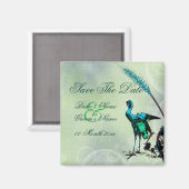 "Save the date" blauwe groene vogel wervelt Magneet (Voorkant / Achterkant)