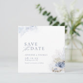 Save The Date Bleu aquarelle corail & coquillages plage mariage (Debout devant)