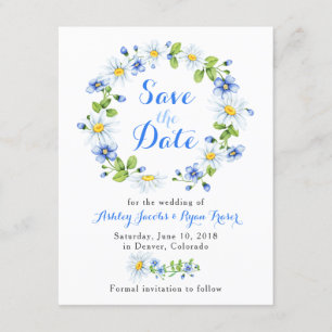 Save The Date Bleu Blanc Fête Mariage Floral Enregistrer la date