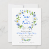 Save The Date Bleu Blanc Fête Mariage Floral Enregistrer la date (Devant)