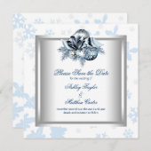Save The Date Bleu blanc Snowflake Mariage d'hiver Enregistrer l (Devant / Derrière)