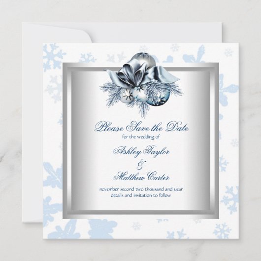 Save The Date Bleu blanc Snowflake Mariage d'hiver Enregistrer l (Devant)