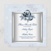 Save The Date Bleu blanc Snowflake Mariage d'hiver Enregistrer l (Devant / Derrière)