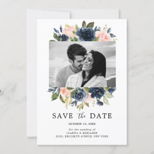 Save The Date Bleu bleu marine bleu floral Mariage Photo