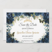 Save The Date Bleu bleu marine Quinceañera Enregistrer la date (Devant)
