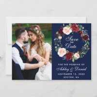 Bleu Bourgogne Aquarelle Floral Mariage de couronn