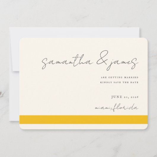 Save The Date Bleu Bright Yellow Stripes Script manuscrit (Devant)