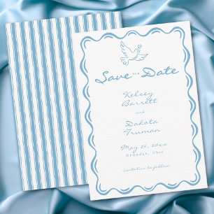 Save The Date Bleu Capricieux Fleur Rayée Dessinée à la Main pou