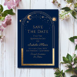 Save The Date Bleu Céleste Enregistrer La Date Anniversaire Quin<br><div class="desc">Bleu céleste Enregistrer la date Anniversaire Quinceanera Invitation présente un cadre de soleil doré, de lune et d'étoiles sur un arrière - plan bleu. À l'intérieur est votre Quinceanera personnalisée enregistrer les informations de date. Personnalisez en modifiant le texte dans les zones de texte. Conçu pour vous par ©2024 Evco...</div>
