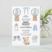 SAVE THE DATE BLEU CLAIR BLANC 5X7 OURS GARÇON BABY SHOWER (Debout devant)