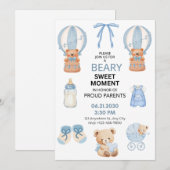 SAVE THE DATE BLEU CLAIR BLANC 5X7 OURS GARÇON BABY SHOWER (Devant / Derrière)