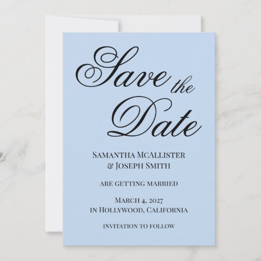 Save The Date Bleu clair calligraphie classique élégante (Devant)