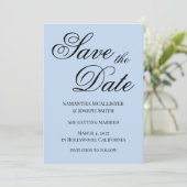 Save The Date Bleu clair calligraphie classique élégante (Debout devant)