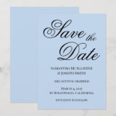 Save The Date Bleu clair calligraphie classique élégante (Devant / Derrière)