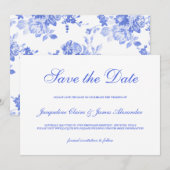 Save The Date Bleu classique Mariage de script floral Enregistre (Devant / Derrière)