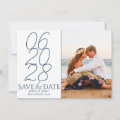 Save The Date Bleu classique | Photo de script Décontracté blanc (Devant)