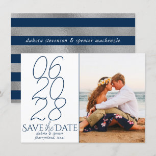 Save The Date Bleu classique   Photo de script Décontracté blanc